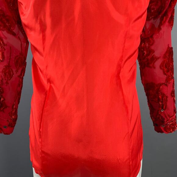 DRIES VAN NOTEN Size 38 Red Floral Viscose Silk Blend Sheer Long Sleeve Shirt - Picture 5 of 8